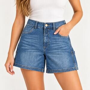 Ripton & Co Womens 26 Blue Denim Utility Shorts High Rise Carpenter Stretch